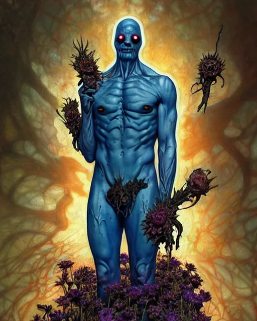 Prompt: the platonic ideal of flowers, rotting, insects and praying of cletus kasady ultimate carnage thanos dementor doctor manhattan chtulu nazgul bioshock, artstation, detailed, intricate, hyperrealism, intense, scary, decay, dmt, art by brock hofer and artgerm and greg rutkowski and alphonse mucha