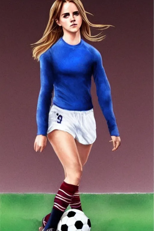 Image similar to emma watson as football player, hyper realistic