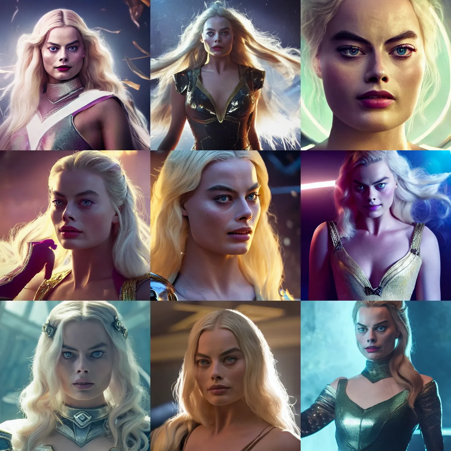 Prompt: still Margot Robbie as Lux in the live action film of League of Legends, 8k resolution, cinema, imax