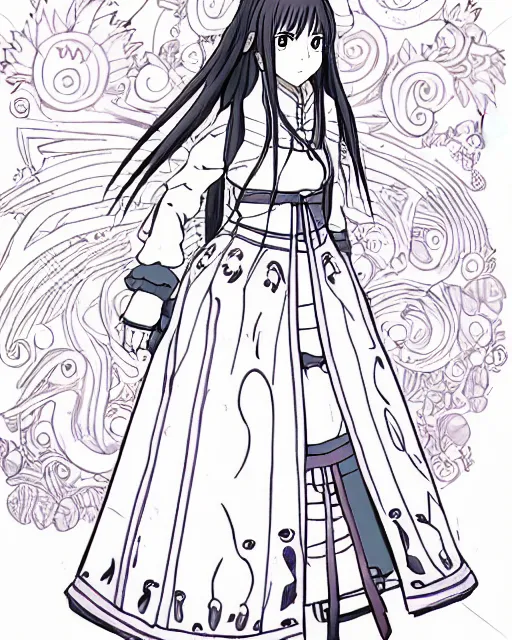 Image similar to anime character, beautiful fantasy warrior girl in the style of studio ghibli, ufotable, atelier lulua, clean linework