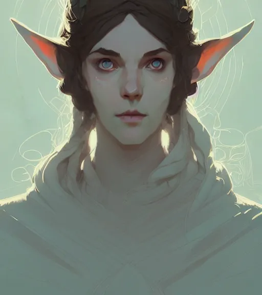 Image similar to portrait of elven mage ( lord of the rings ) by atey ghailan, by greg rutkowski, by greg tocchini, by james gilleard, by joe fenton, by kaethe butcher, dynamic lighting, gradient light blue, brown, blonde cream and white color scheme, grunge aesthetic