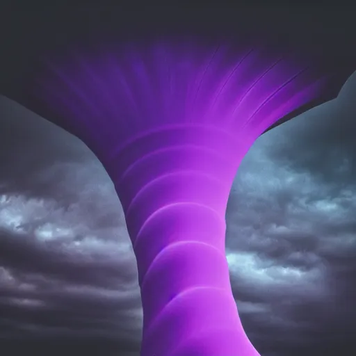 Image similar to amazing landscape photo of a purple tornado in the shape of a funnel, digital art, beautiful dramatic lighting