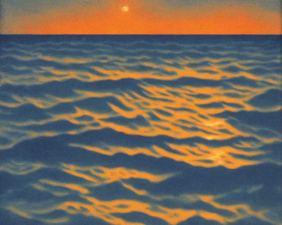 Image similar to an achingly beautiful print of an ocean sunset by Raphael, Hopper, and Rene Magritte. detailed, romantic, enchanting, trending on artstation.