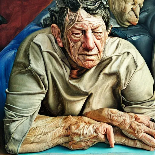 Image similar to high quality high detail painting by lucian freud and jenny saville, hd, upsetting, turquoise