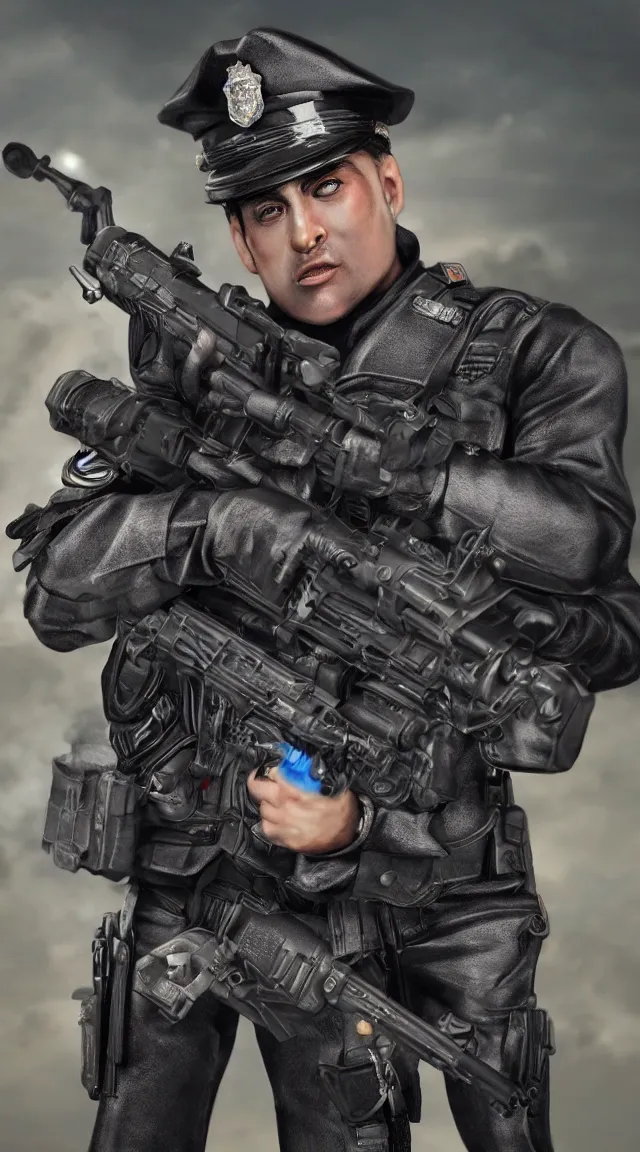 Prompt: toy police officer, render, hd, hdr, hyperrealistic, stunning art, masterpiece, hyper detailed