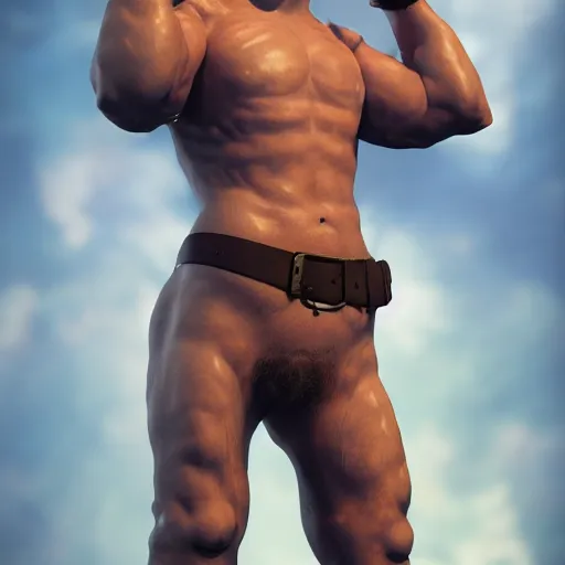 Image similar to 3 5 mm photo of popeye the sailor man wearing leather gear in the style of tom of finland, hairy chest, full body, ultra high detailed, glowing lights, oil painting, unreal 5, daz, hyperrealistic, octane render, rpg portrait, dynamic lighting, fantasy art, beautiful face