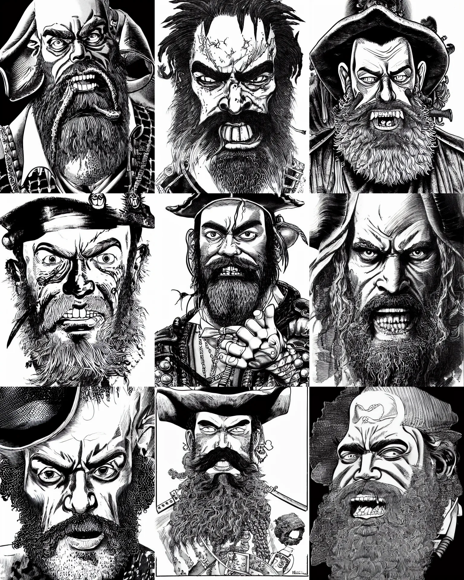 Prompt: highly detailed ink portrait photo illustration of marshall d teach blackbeard, b & w clean shaped illustration by kim jung gi, ric estrada, ron english and eiichiro oda