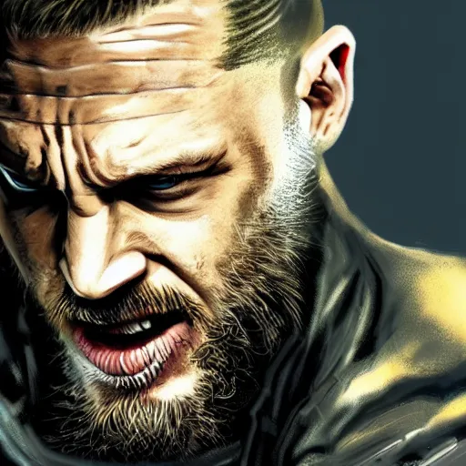 Image similar to Tom Hardy in wolverine suit Digital art 4K quality Photorealism