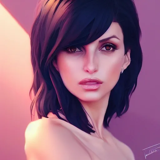 Image similar to a beautiful gina gershon alluring instagram model by wlop and ilya kuvshinov and artgerm, symmetrical eyes, aesthetic, gorgeous, stunning, alluring, attractive, artstation, deviantart, pinterest, digital art