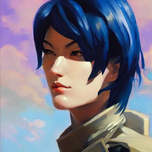 Image similar to greg manchess portrait painting of major kusanagi as overwatch character, medium shot, asymmetrical, profile picture, organic painting, sunny day, matte painting, bold shapes, hard edges, street art, trending on artstation, by huang guangjian and gil elvgren and sachin teng