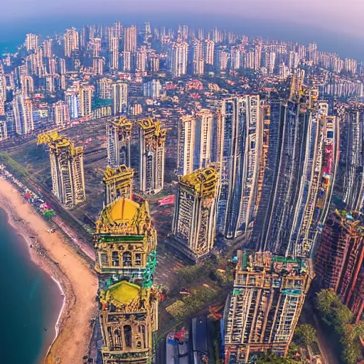 Image similar to an aerial 4 k cinematic shot of south mumbai