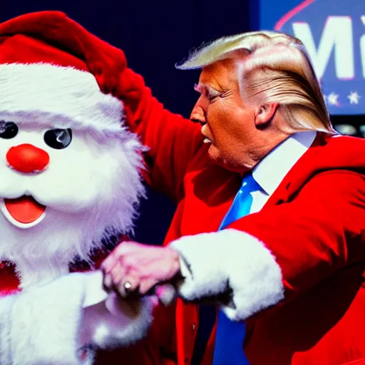 Image similar to photo of Donald Trump wearing a Santa Claus outfit getting in a fist fight with the Easter Bunny, 4k