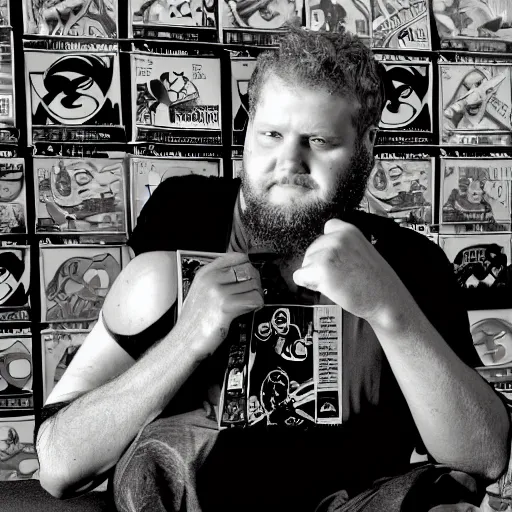 Image similar to portrait of DC comics comic book artist Ethan Van Sciver at a comic book convention