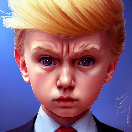 Prompt: symmetry!! portrait of chibi baby donald trump, intricate, elegant, highly detailed, digital painting, artstation, concept art, smooth, sharp focus, illustration, art by artgerm and greg rutkowski and alphonse mucha