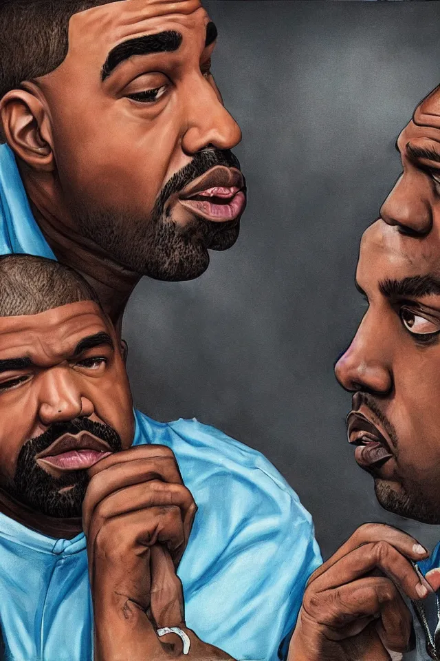 Image similar to drake and kanye west as characters in the sopranos, hyper realistic, highly detailed, 4 k,