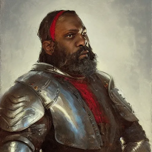 Image similar to Solomon Joseph Solomon and Richard Schmid and Jeremy Lipking victorian genre painting portrait painting of a old rugged movie actor medieval knight character in fantasy costume, red background