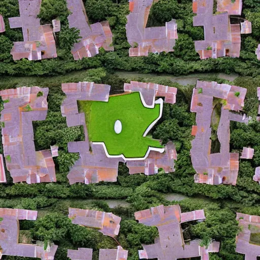 Image similar to satellite photo of a houses in the shape of a question mark