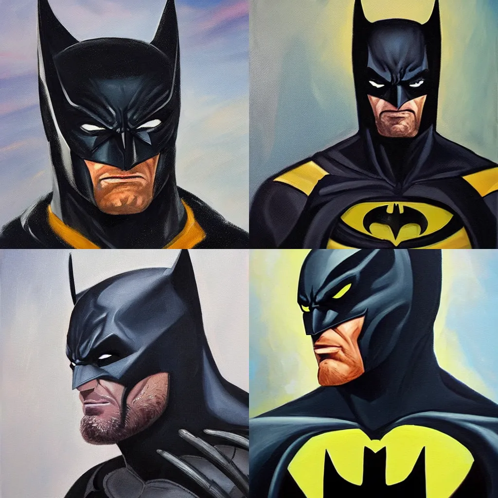 Prompt: Wolverine dressed as Batman mixed with Catman, Oil on canvas