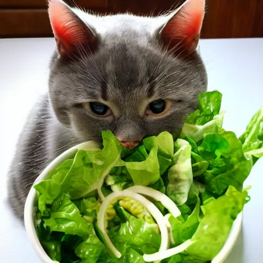 Image similar to a cute cat made of salad