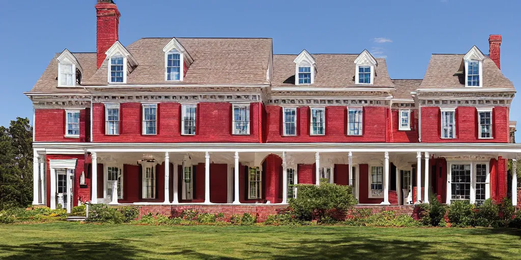 Image similar to red brick wooden cape cod with wood and tile white black mansion by mcalpine house, by jackson & leroy architects