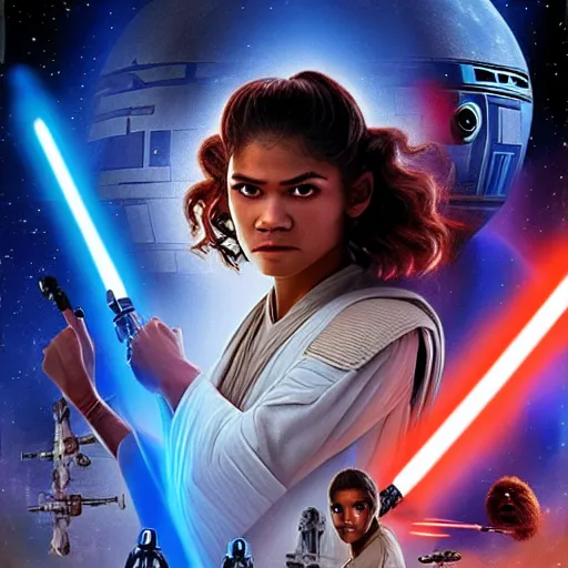 Image similar to First image from Star Wars Skywalker starring Zendaya (2035), 8k, HDR