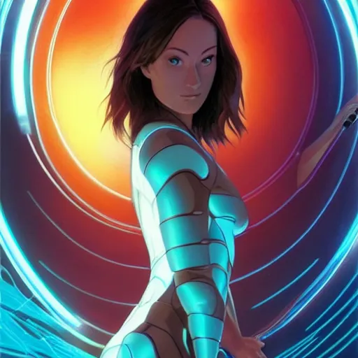 Image similar to olivia wilde holding a tron disc, very very anime!!!, fine - face, realistic shaded perfect face, fine details. anime. realistic shaded lighting poster by ilya kuvshinov katsuhiro otomo ghost - in - the - shell, magali villeneuve, artgerm, jeremy lipkin and michael garmash and rob rey