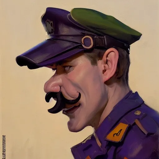 Prompt: greg manchess portrait painting of tactical waluigi, military art, medium shot, asymmetrical, profile picture, organic painting, sunny day, matte painting, bold shapes, hard edges, street art, trending on artstation, by huang guangjian and gil elvgren and sachin teng