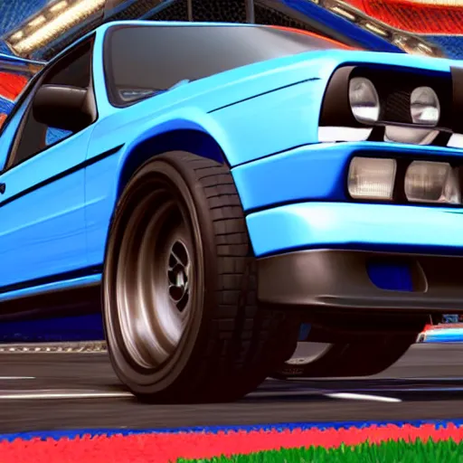 Prompt: a blue bmw e30 in the video game rocket league, rendered in unreal engine