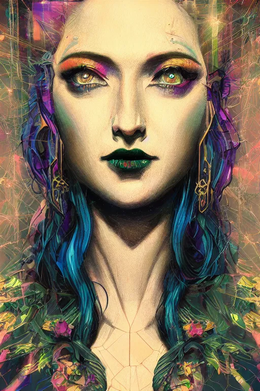 Prompt: portrait of jewel beautiful goth girl queen in the style of Rob Lefield and Dan Mumford , trending on artstation, digital art,surrealism ,macro,blueprint ,vaporwave ,