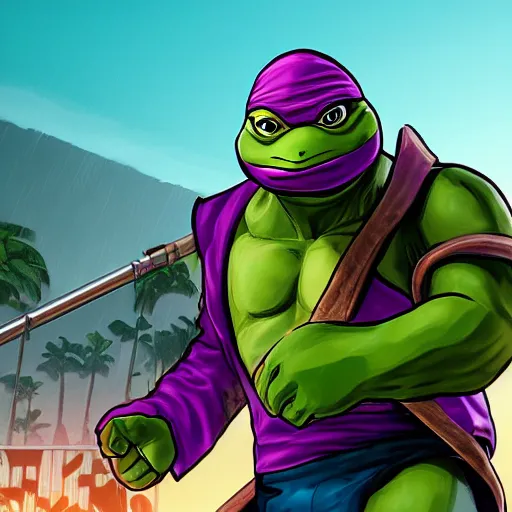 Image similar to ninja turtle in a GTA 5 loading screen, concept art by Anthony McBain