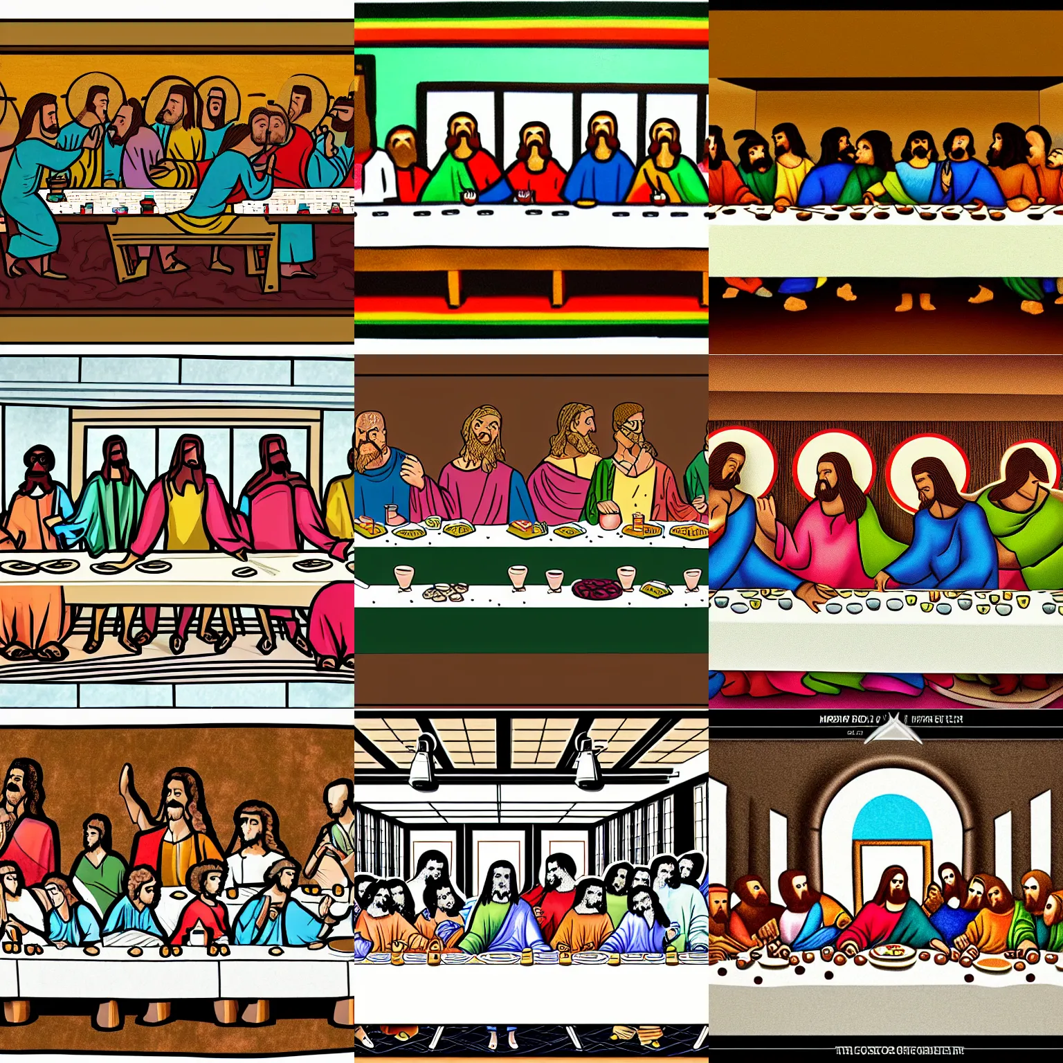 Prompt: detailed last supper in the corporate memphis art style, high detail globohomo style