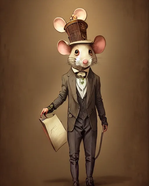 Prompt: anthropomorphic art of a detective mouse, victorian inspired clothing by artgerm, victo ngai, ryohei hase, artstation. fractal papersand books. highly detailed digital painting, smooth, global illumination, fantasy art by greg rutkowsky, karl spitzweg