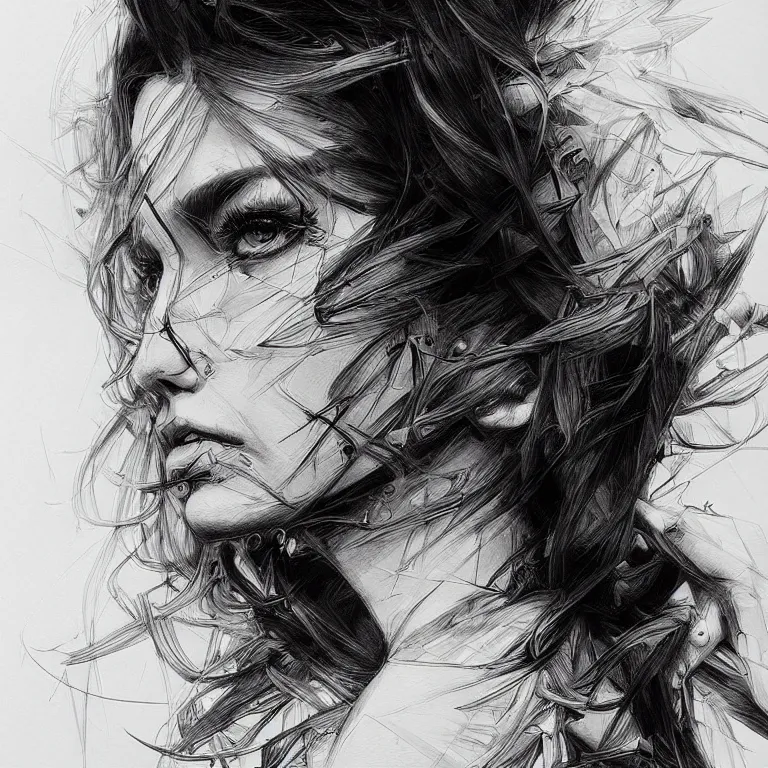 Prompt: beautiful detailed pencil sketch portrait by hopare, masterpiece, sharp, intricate, highly detailed, high contrast, stunning, artstation