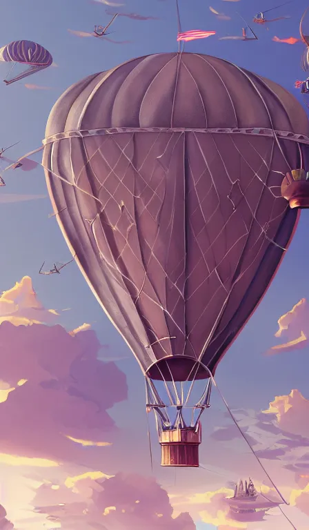 Prompt: close up of a giant hot air balloon equipped with cannons and artillery, digital art, trending on artstation