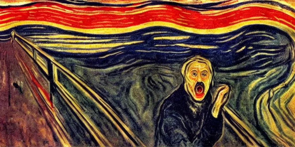 Prompt: killing biblical Matthew with loud yells in an apocaliptic environment, expressionist, art by Edvard Munch