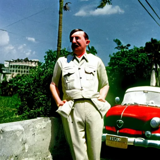 Prompt: adolf hitler enjoying the summer in cuba, photo made by Slim Aarons, award winning,