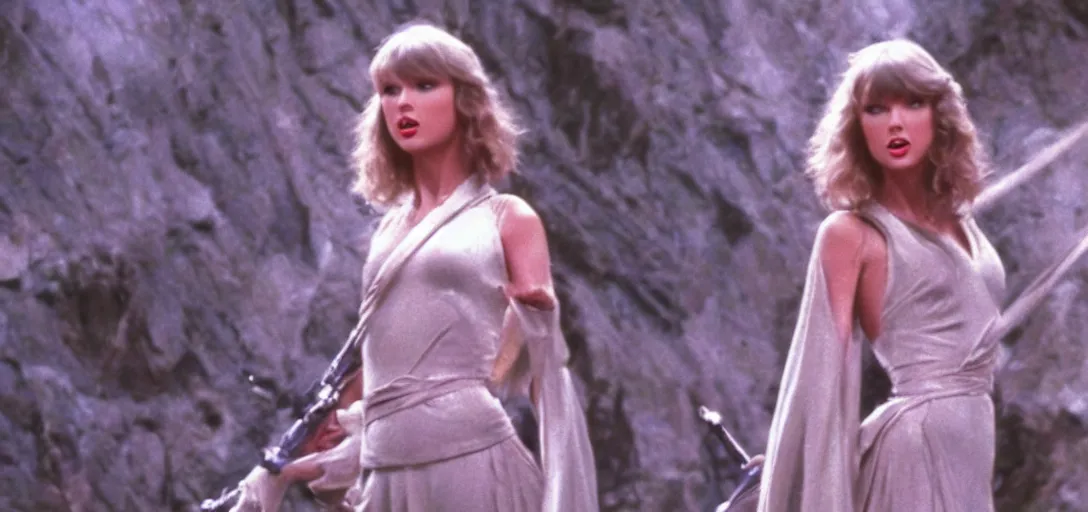 Prompt: a still of Taylor Swift in Return of the jedi 1983