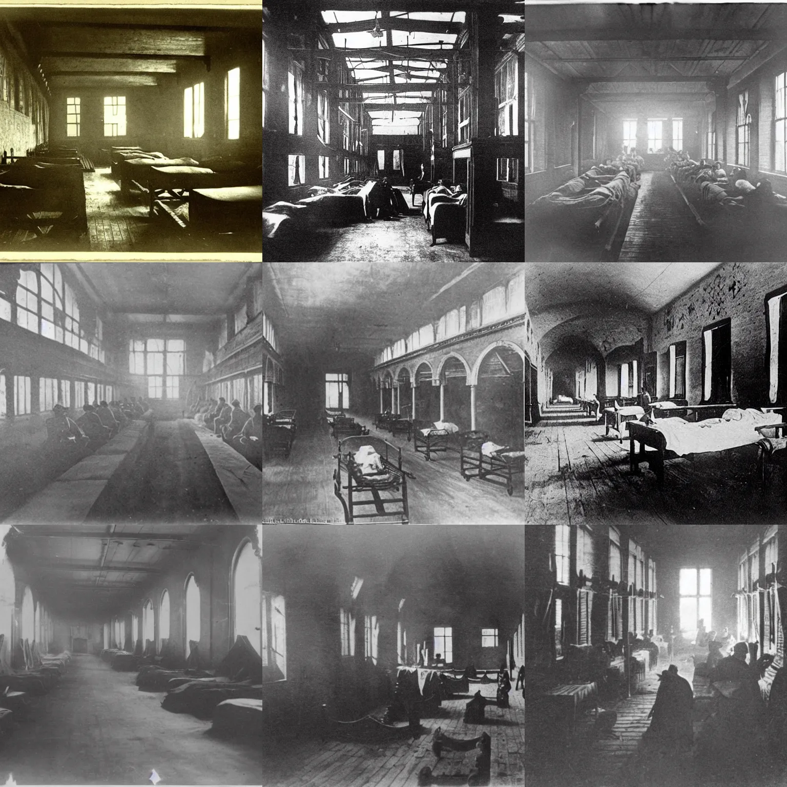 Prompt: interior of a crimean war hospital with ghostly apparitions, 1 8 9 0's photo