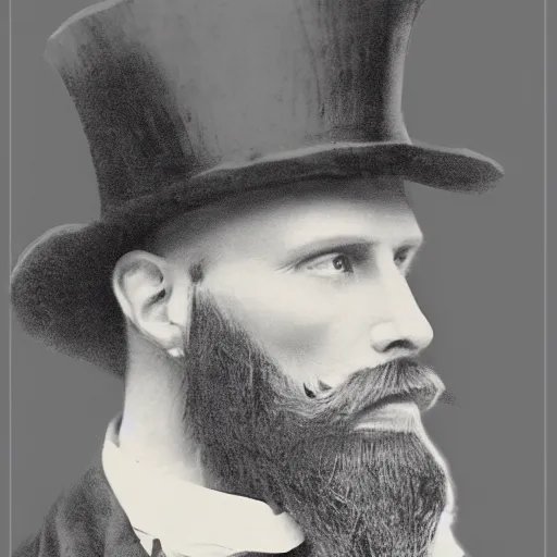 Image similar to A photograph portrait of Jerma985 in the mid-late 1800s with a top hat and beard, taken in the mid-late 1800s, grainy, taken on a Field View Camera, realistic, hyperrealistic, very realistic, highly detailed, very detailed, extremely detailed, detailed, digital art, trending on artstation