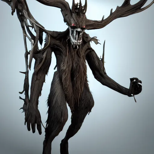 Prompt: a wendigo, 3 d render, octane, ray tracing, ultra high resolution, ultra detailed, photorealistic, 8 k