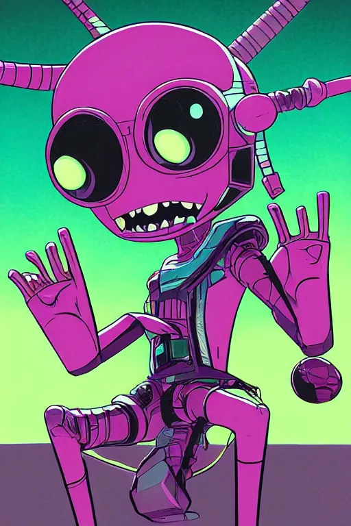 Image similar to portrait concept art painting of invader zim nickelodeon, artgerm, moebius, inio asano, toon shading, cel shading, smooth, calm, tranquil, vaporwave colors,