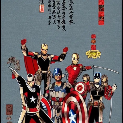 Image similar to the avengers in old china in tang dynasty