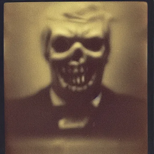 Prompt: “dark polaroid of Donald Trump in hell in the style of gothic horror”