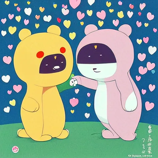 Prompt: cartoon bear and cat in love, by Chiho Aoshima