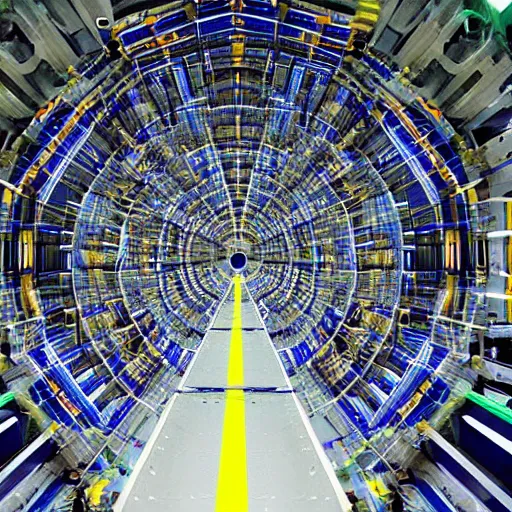 Prompt: inside of the large hadron supercollider at the moment of atomic impact