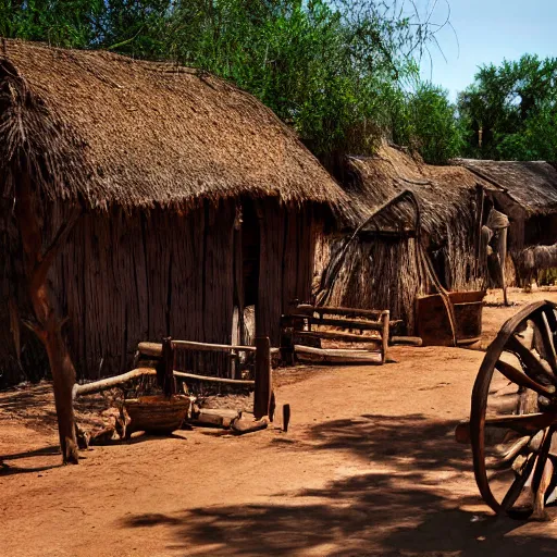 Prompt: old west african village, high - quality photograph