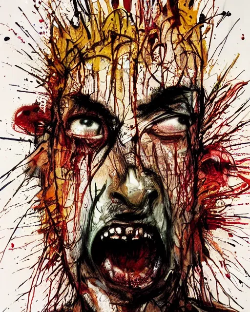 Prompt: Portrait of an angry man screaming by Francis Bacon, Carne Griffiths and Ralph Steadman