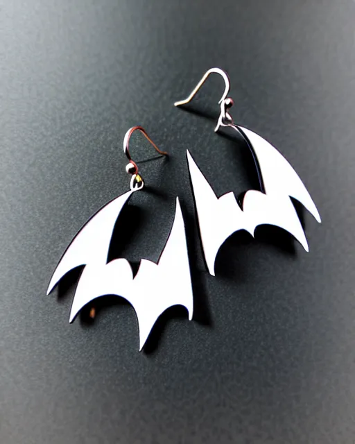 Image similar to spooky cartoon bat, 2 d lasercut earrings,