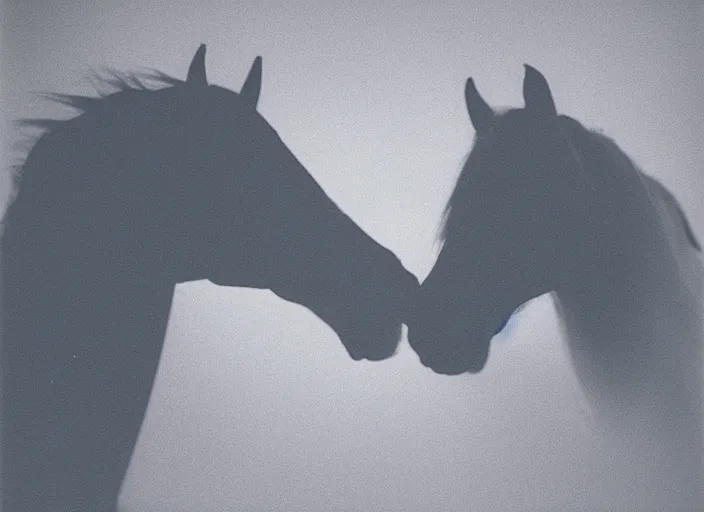 Image similar to double helix horse head an underexposed kodak 500 photograph of a double helix horse head, volumetric fog, muted color