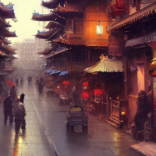 Image similar to concept art, chinatown, by james gurney, greg rutkowski, john howe, artstation